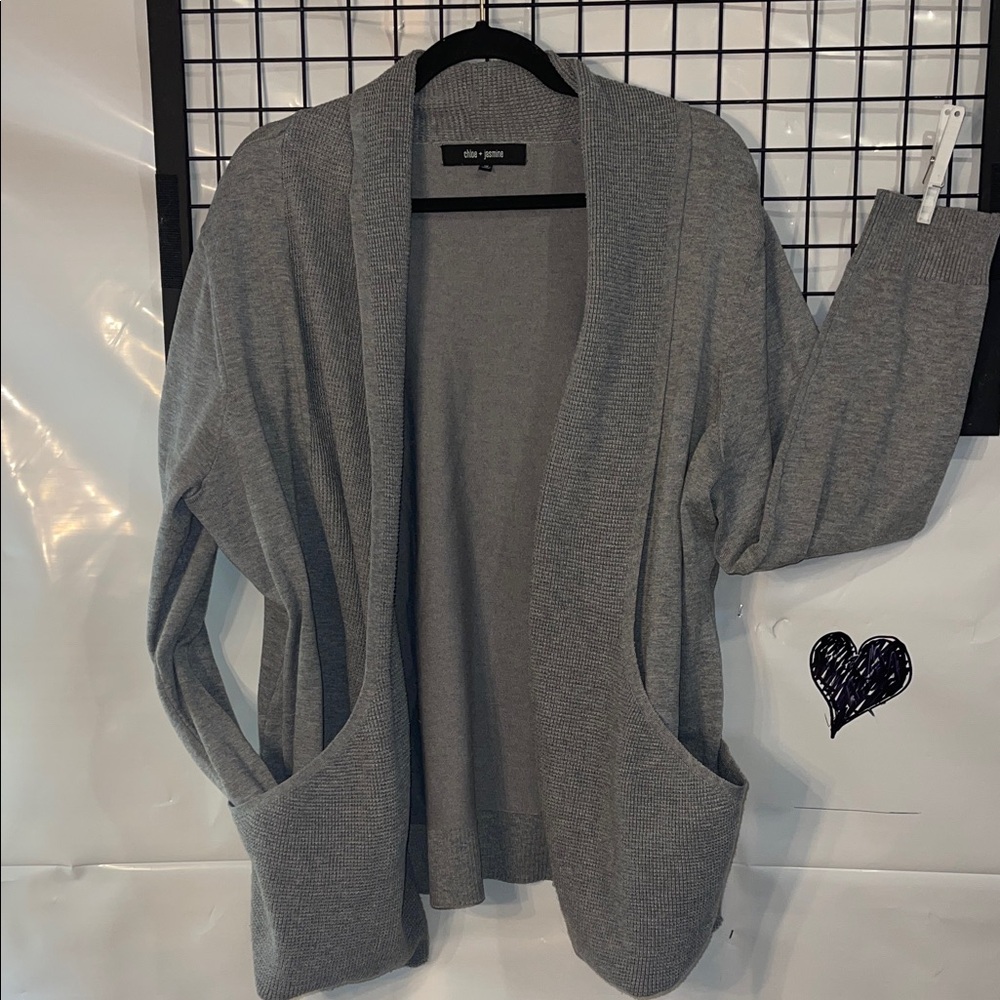 Elegant Gray Open-Front Cardigan